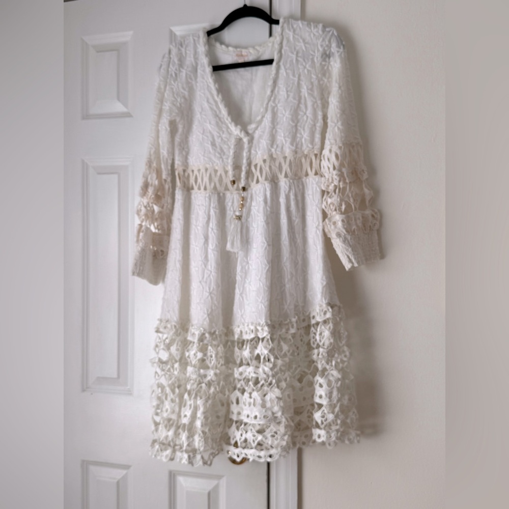 Ranees 100% Cotton Dress Cover Up white